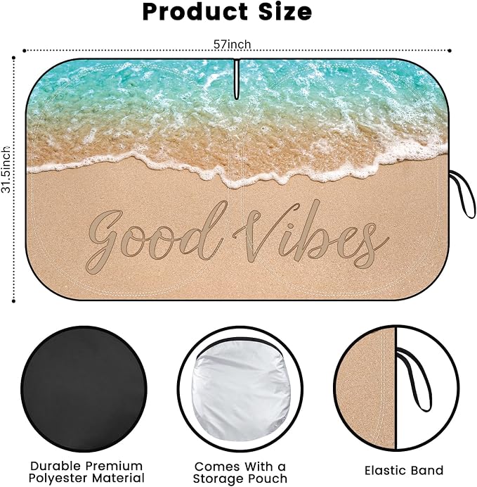 Windshield Sun Shade, Car Sun Shade Windshield, Reflector Sunshade Offers Ultimate Protection for Car Interior, Reflective Polyester Blocks Heat for Sedans, Mini SUVs, Hatchbacks - 57 x 31.5 inches
