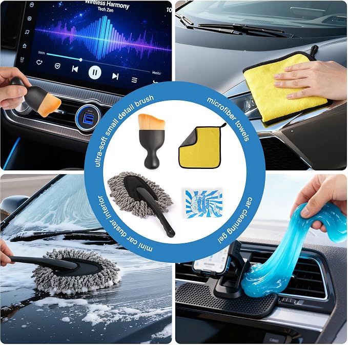 Car Detailing Brush Kit with Detail Brushes,Car Interior Detailing Brushe,Car Dust Brush,Cleaning Gel,Car Interior Cleaning Tool for Truck SUV Car Accessories