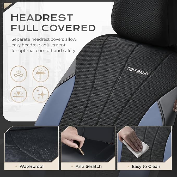 Coverado Car Seat Covers 2-Pack, Leather Seat Covers, Waterproof Automotive Protectors Front Seats, Luxury Universal Fit Seat Covers for SUV, Truck, Sedan and Most Vehicles All-Weather
