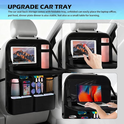 2026 Upgraded Backseat Car Organizer,Multifunctional Back Seat Car Organizer with Cars Tray & Cup Holder,Roadtrip Essentials Foldable Back of Seat Cars Organizers for Most Vehicles