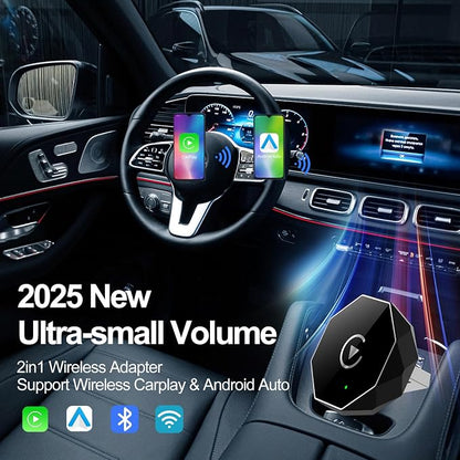 Wireless Carplay Adapter, Android Auto Adapter 2025 Carplay, Plug and Play Convert Wired to Wireless Supports Car Original Control, Mini Car Play Box for Cars