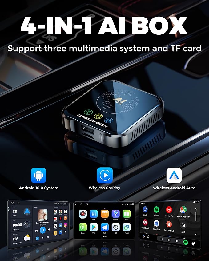 Magic AI Box Wireless CarPlay Adapter, Fast Car Video Box Plug & Play, Easy Setup, Supports Netflix/YouTube/TF Card Streaming Equalizers and More for OEM Wired CarPlay/Android Auto Cars (Glossy Black)