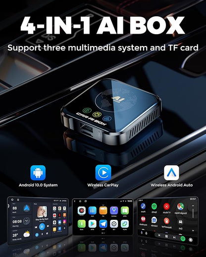 Magic AI Box Wireless CarPlay Adapter, Fast Car Video Box Plug & Play, Easy Setup, Supports Netflix/YouTube/TF Card Streaming Equalizers and More for OEM Wired CarPlay/Android Auto Cars (Glossy Black)