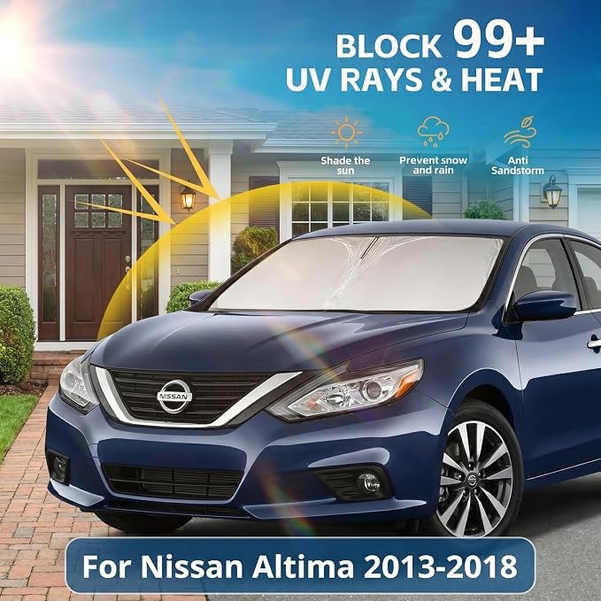 for Nissan Altima 2013-2018 Windshield Sun Shade Front Window Shade Custom Fit Altima Accessories Sun Visor Foldable Shade Blocks UV Rays Summer Must Have Car Accessories