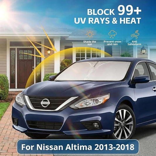 for Nissan Altima 2013-2018 Windshield Sun Shade Front Window Shade Custom Fit Altima Accessories Sun Visor Foldable Shade Blocks UV Rays Summer Must Have Car Accessories
