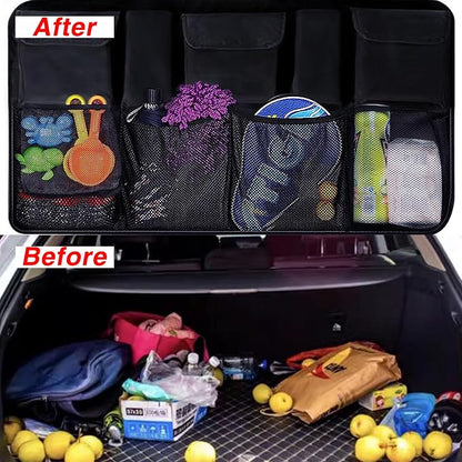 Car Trunk Organizer Large Capacity Back Seat Car Organizer with 8 Pockets Collapsible Car Storage Bag for SUV, Truck, MPV 42.5"*20" - Car Accessories Black