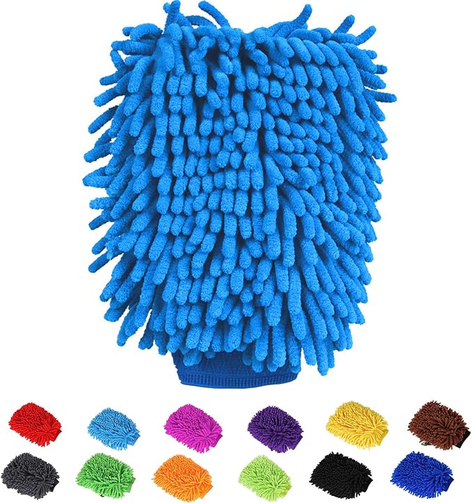 Car Wash Mitt Chenille Microfiber Super Absorbent, Premium Car Washing Gloves for Cleaning Cars, Trucks, Motorcycles (Sky Blue)