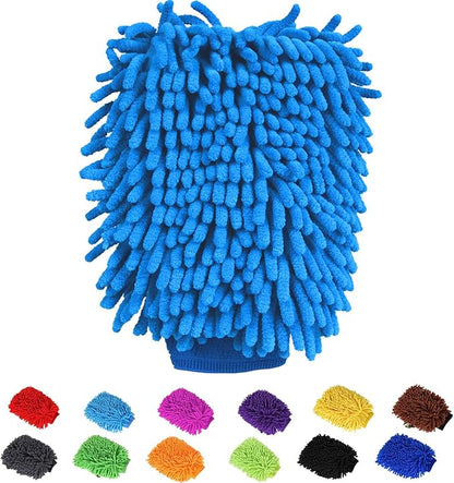Car Wash Mitt Chenille Microfiber Super Absorbent, Premium Car Washing Gloves for Cleaning Cars, Trucks, Motorcycles (Sky Blue)