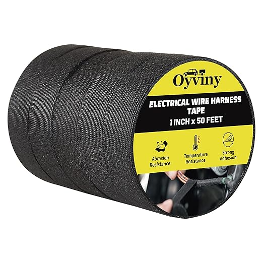 Oyviny Electrical Wire Harness Cloth Tape - 1 Inch x 50 Feet, Self-Adhesive, Noise Dampening, For Automobile, Engine & Audio Wiring