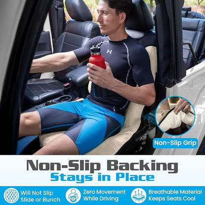 HAPPEGEAR Happeseat Waterproof Car Seat Cover & Protector – Universal Fit Car Seat Towel Cover – Non-Slip Backing, Easy Install & Storage, Machine Washable, Fits Front & Back, Sand