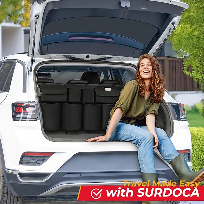SURDOCA Car Trunk Organizer, LARGE CAPACITY(43 x 19 in) Car Storage Bag with 8 Pockets, 7X Upgraded Trunk Storage Organizer for Car, SUV, Truck, MPV