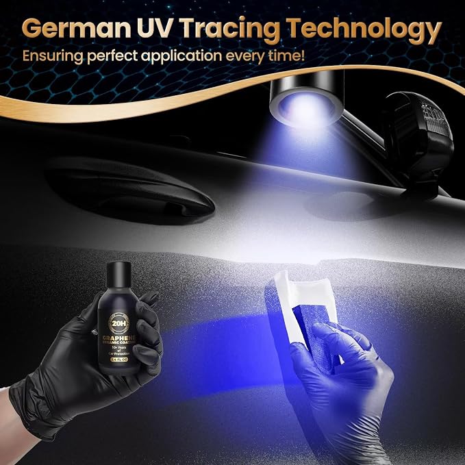 20H Advanced Nano Graphene Ceramic Coating for Cars 70ml (10+ Yrs Protection), Unique UV Technology & Extremely Hydrophobic Car Ceramic Coating Kit for Auto Detailing, Paint & Wheel Protection