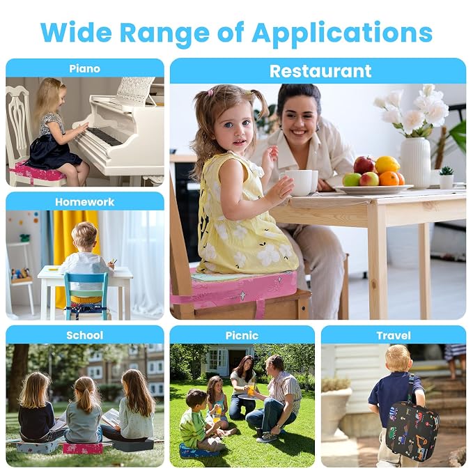 Toddler Booster Seat for Dining Table, 4" Kids Booster Seat for Kitchen Chair with Non-Slip Bottom, Portable Detachable Washable Increasing Cushion with 2 Adjustable Straps (Marine Animals)