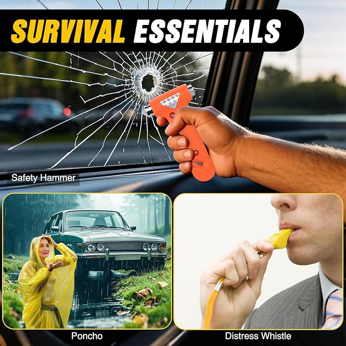 Nilight Car Emergency Kit with Jumper Cable, First Aid Kit Safety Assistance Tools for Travel Camping Outdoor Cars Truck SUV RV, Roadside Essentials with Flash Light