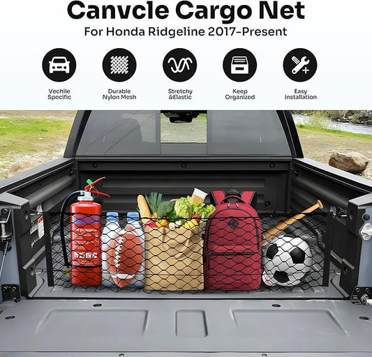 Canvcle Trunk Cargo Net for 2017-2026 Honda Ridgeline Accessories Envelope Style Mesh Trunk Net Organizer and Storage Stretchable Adjustable Elastic Nylon Rear Cargo Netting with Hooks