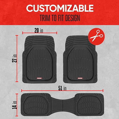 Motor Trend FlexTough Floor Mats for Cars, Black Deep Dish All-Weather Car Mats, Waterproof Trim-to Fit Automotive Floor Mats for Cars Trucks SUV, Universal Floor Liner Car Accessories