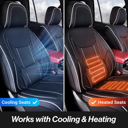 Coverland Custom SUV Car Seat Covers Front Seats for [2011-2016 Honda CR-V Bucket Front Seat] - Protector Water Resistant Leather Memory Form Seat Cushion [Front - Black with White Stitching]