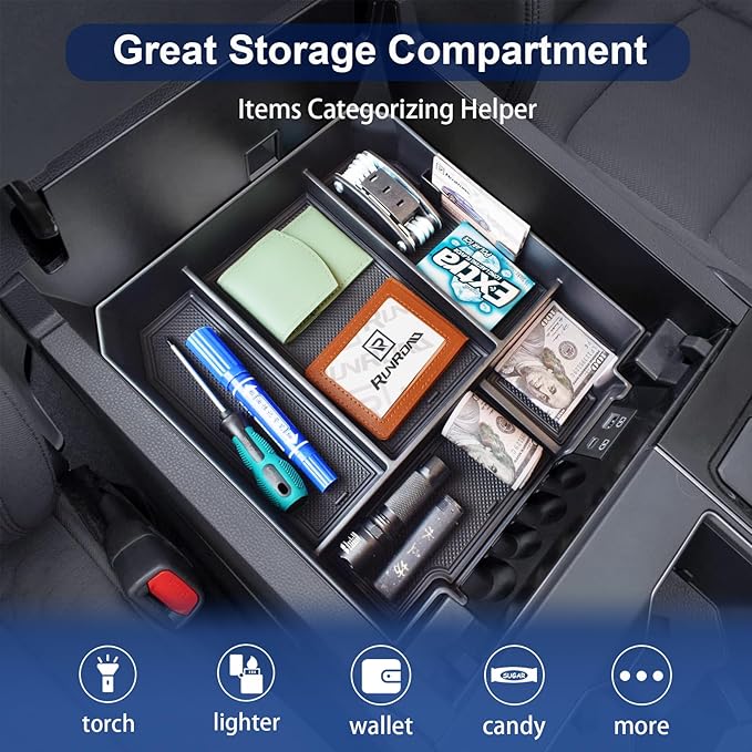 RUNROAD Center Console Organizer Tray Compatible with Toyota Tundra 2022 2023 2024 2025 2026 and Sequoia 2023-2026 Accessories, Insert Armrest Tray Secondary Storage Box Glove Compartment Organizer