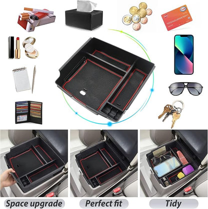 SKTU Compatible with 2022-2025 2026 Kia Carnival Center Console Organizer 2024 2025 2026 Carnival Accessories Insert ABS Materials Tray 2022-2026 Carnival Console Tray with Coin and USB Hole (Red)