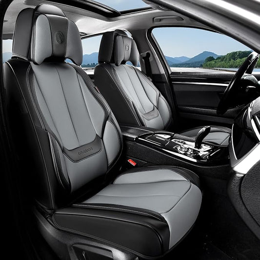 Coverado Seat Covers, Car Seat Covers Front Seats, Car Seat Cover, Car Seat Protector Waterproof, Seat Cushion Nappa Leather with Head Pillow, Carseat Cover Universal Fit for Most Cars (Black&Gray)