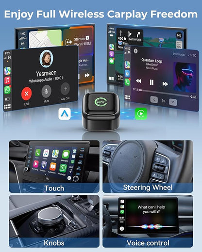 Wireless CarPlay Adapter, Convert Wired to Wireless, 2-in-1 CarPlay & Android Auto, Mini Plug & Play, Fast Auto-Connect & No Latency, USB/USB-C for Cars with Built-in CarPlay & iOS 10+/Android 11+