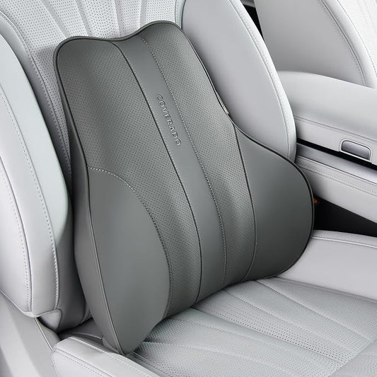 Coverado Lumbar Support Pillow for Car, Ergonomic Memory Foam Back Pillow for Office Chair, Back Cushion for Back Pain Relief, PU Leather Car Lumbar Support for Driving Seat