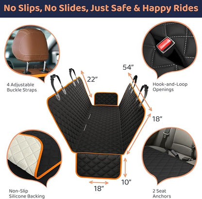 Petloox Dog Car Seat Cover for Back Seat, Waterproof Hammock for Car, SUV & Truck, Non-Slip Backseat Cover for Dogs, Heavy-Duty Dog Hammock Style Seat Protector Pets, Easy to Install & Clean