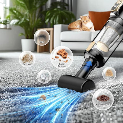 MONOZEL Mini Vacuum Cleaner for Car, 18000Pa 2 in 1 Vacuum Cleaner&Air Duster, 130W Brushless Motor Handheld Vacuum Cordless with 7800mAh Battery, LED Light, Multi-Nozzles for Home, Office, Pet