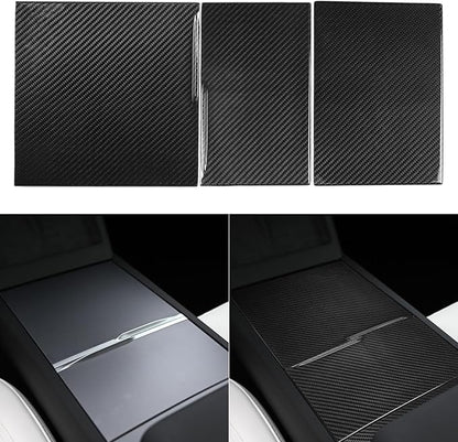 NVCNX Hard Rigid Real Carbon Fiber for Tesla New Model 3/Y Highland 2024-2026 for Juniper 2025 2026 Accessories Center Console Cup Holder Organizer Panel Cover Interior Trim 3PCs - Glossy Carbon