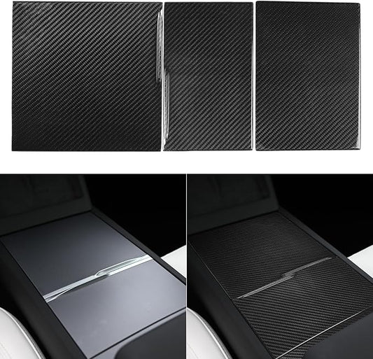 NVCNX Hard Rigid Real Carbon Fiber for Tesla New Model 3/Y Highland 2024-2026 for Juniper 2025 2026 Accessories Center Console Cup Holder Organizer Panel Cover Interior Trim 3PCs - Glossy Carbon
