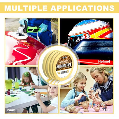 4 Rolls Fine Line Tape - Medium Tack Pinstripe Tape, Fineline Masking Tape in 1/16, 1/8, 1/4 and 1/2 Inch Wide x 60 Yard Long, Painters Masking Tape for DIY Car Auto Paint Art