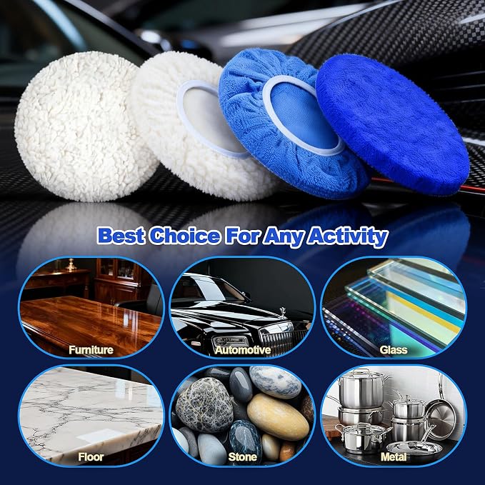 15 PCS Car Polisher Pad Bonnet 5 to 6 Inch, Car Polishing Bonnet Buffing Pads, Lamb Fleece Buffing Pad Cover, 10*Microfiber 5*Woollen