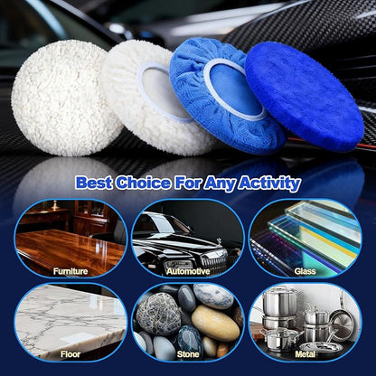 20 PCS Car Polisher Pad Bonnet 5 to 6 Inch , Car Polishing Bonnet Buffing Pads, Lamb Fleece Buffing Pad Cover, 12*Microfiber 8*Woollen