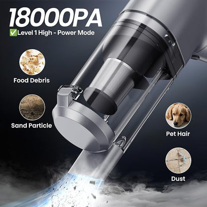 Hand Held Vacuum Car Vacuum Cleaner 18000PA High Power, 4-in-1 Air Duster & Air Blower & Pump Cordless Rechargeable Mini Small Shop Vac for Household Chores, Flooring, Car, Pet Hair