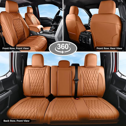 Coverado Premium Leather Full Set Seat Covers Waterproof Heavy-Duty Protectors Custom Fit for Ford F150 (2015-2026) F250/F350/F450 (2017-2026)-Orange, Stain-Resistant