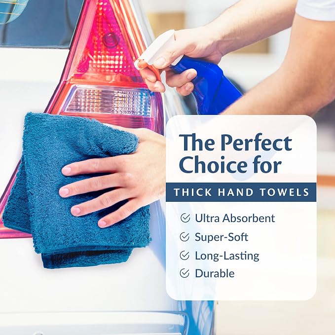 Cotton Towels for Multiple Use, 100% Ring Spun Cotton Towel Set, Heavy Duty - Super Absorbent Cleaning Towels for Car and Home - 16” X 27” (12 Pack, Blue)