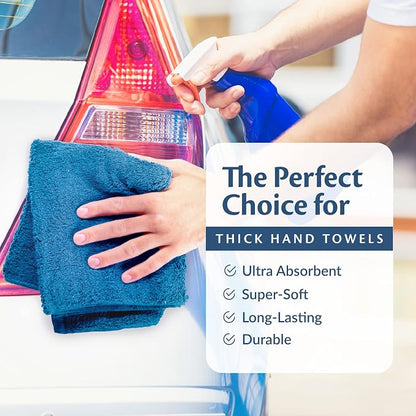 Cotton Towels for Multiple Use, 100% Ring Spun Cotton Towel Set, Heavy Duty - Super Absorbent Cleaning Towels for Car and Home - 16” X 27” (12 Pack, Blue)