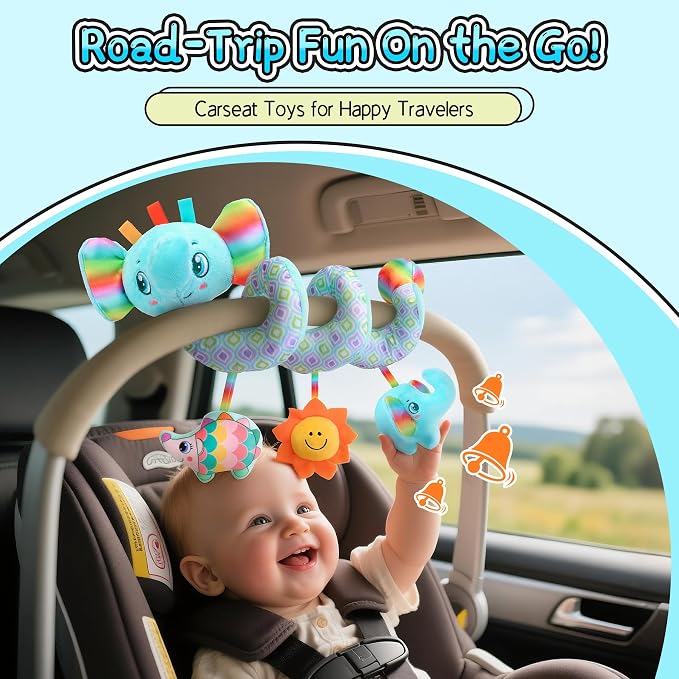 Spiral Car Seat Toys for Babies, 0-6 Months Infant Carseat Sensory Toys Hanging Stroller Accessories Newborn for Baby Boys Girls Essentials Stuff