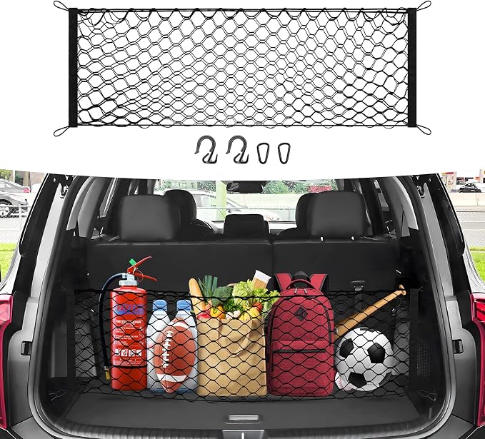 Canvcle Trunk Cargo Net for 2020-2026 Kia Telluride Accessories Envelope Style Mesh Trunk Net Organizer and Storage Stretchable Adjustable Elastic Nylon Rear Cargo Netting with Hooks