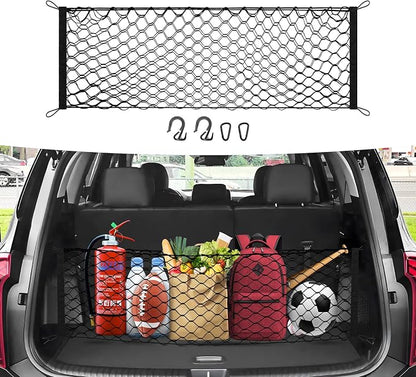 Canvcle Trunk Cargo Net for 2020-2026 Kia Telluride Accessories Envelope Style Mesh Trunk Net Organizer and Storage Stretchable Adjustable Elastic Nylon Rear Cargo Netting with Hooks