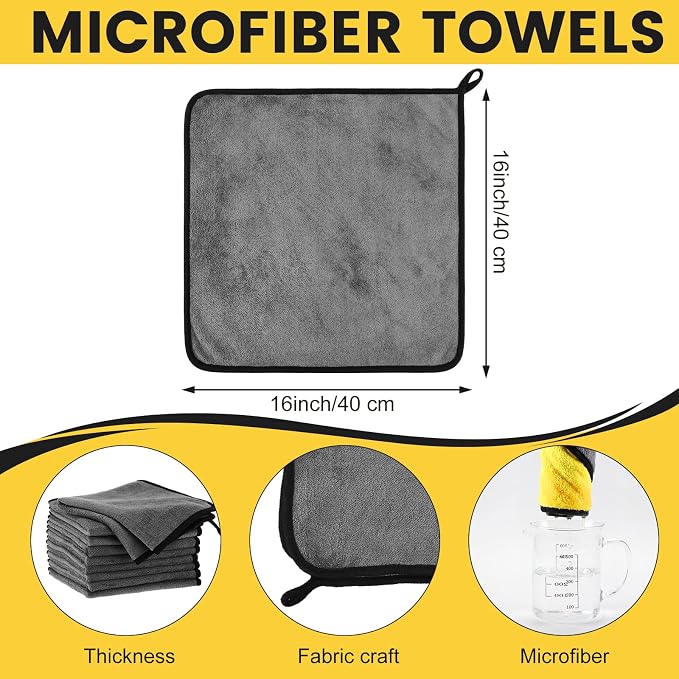 Tallew 80 Pcs Microfiber Towels:16"x16" Microfiber Drying Towels Bulk Micro Fiber Car Cleaning Cloth for Cars Drying Washing Polishing Office Windows Cleaning Household Supplies (Gray,Yellow)