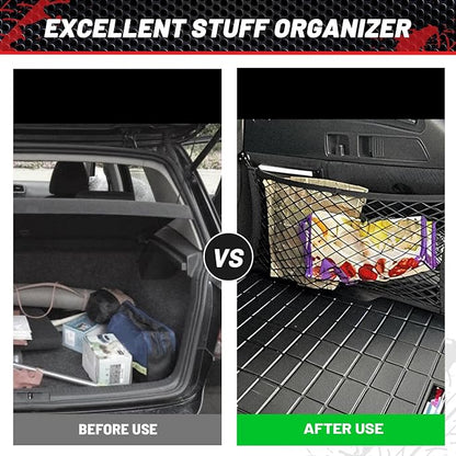 RED WOLF 2 Layer Small Mesh Cargo Net Elastic Storage Netting 2 Pcs Stretchable Car Organizer Net 14×10 Inch for Trunk RV Boats Home Auto Cargo Net Pocket with Screws and Hooks