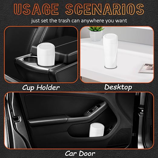 Car Trash Can with Lid-2Pack, Leakproof Garbage Can with 80 Attached Trash Bags, Mini Essential Car Accessories for Interior for Car, Home, Office（White）
