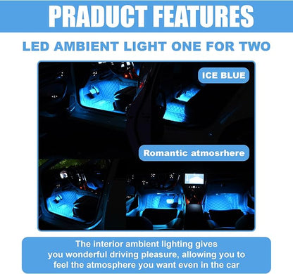 Car LED Strip Light, 24 LED RGB Neon Auto Interior Atmosphere Lights, 12V USB Port Under Dash Ambient Night Light, Universal Decorative Lamp Accessory for Car Truck (Ice Blue, USB)