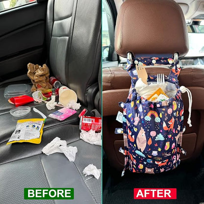 Leak-Proof Waterproof Car Trash Bag Foldable Multipurpose Trash bin Container Storage Cute Grocery Organizer Bag for Automotive Front or Back Seat in Cars SUVs and Trucks (Jungle Animals)