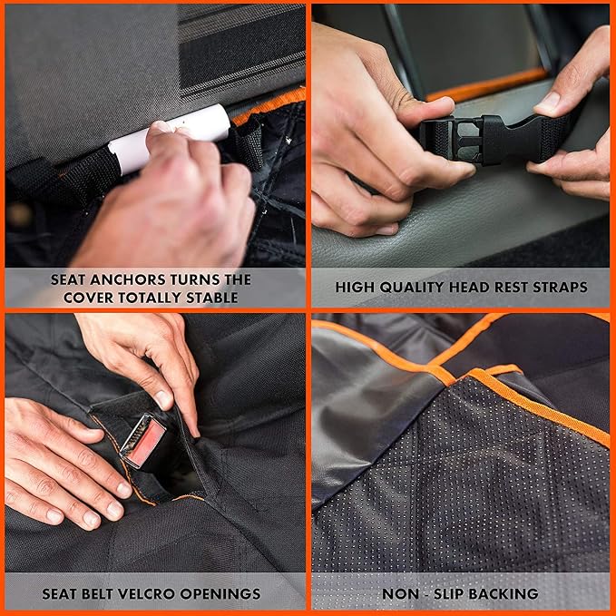 Doggie World Dog Car Seat Cover for Back Seat for XL Cars, SUVs & Trucks - Durable Car Cover Protector for Dogs, Nonslip Backseat Dog Hammock, Waterproof Scratchproof Protection Against Dirt, Pet Fur