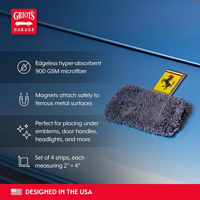 Griot's Garage PFM Trickle Trap, Hyper-Absorbent Car Drying Pads, Prevents Water Spots and Etching, Machine Washable, 2’ x 4”, Set of 4