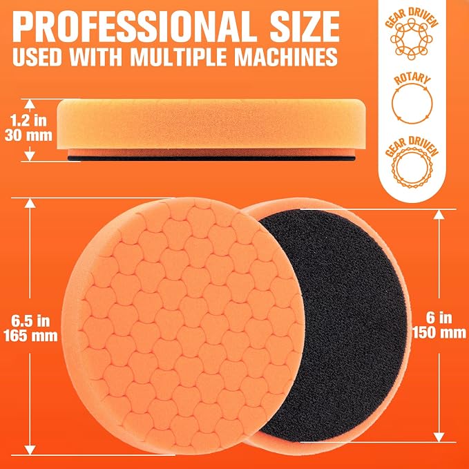 Orange Polish Pad, Buffing Polishing Pads, 1Pc 6.5 Inch Face for 6 Inch 150mm Backing Plate Compound Buffing Sponge Pads for Car Buffer Polisher Compounding, Polishing and Waxing