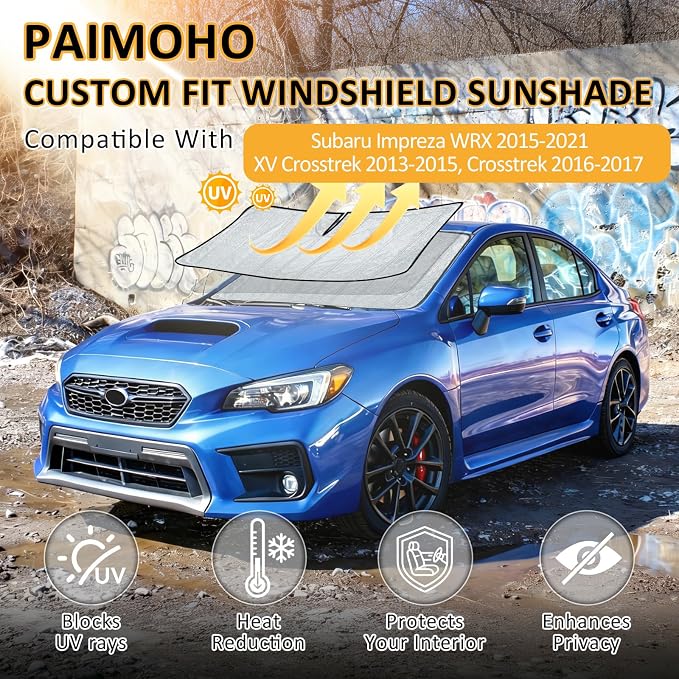 Thickened Sun Shade for Subaru WRX 2015-2021, Crosstrek 2013-2017 | Accordion Front Window Sunshade Aluminum Reflective UV Protection Shield, Foldable Sun Visor with Storage Bag Car Accessories