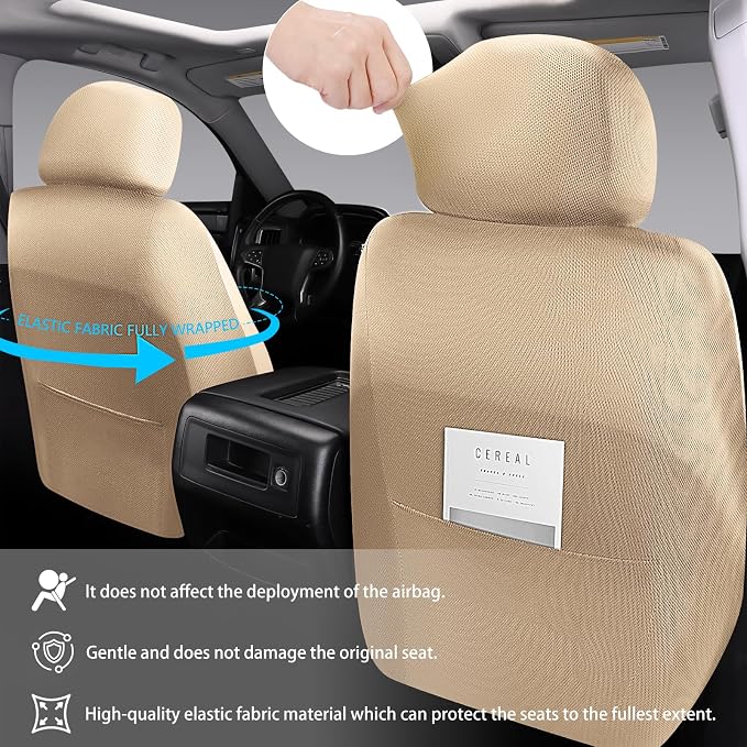 NS YOLO Leather Car Seat Covers,Universal Fit for Most Cars,SUVs and Sedans,Waterproof Luxury Leatherette Cushions, 2 Seats Protectors (Beige, Front Pair-2 Seats(Driver and Passenger))